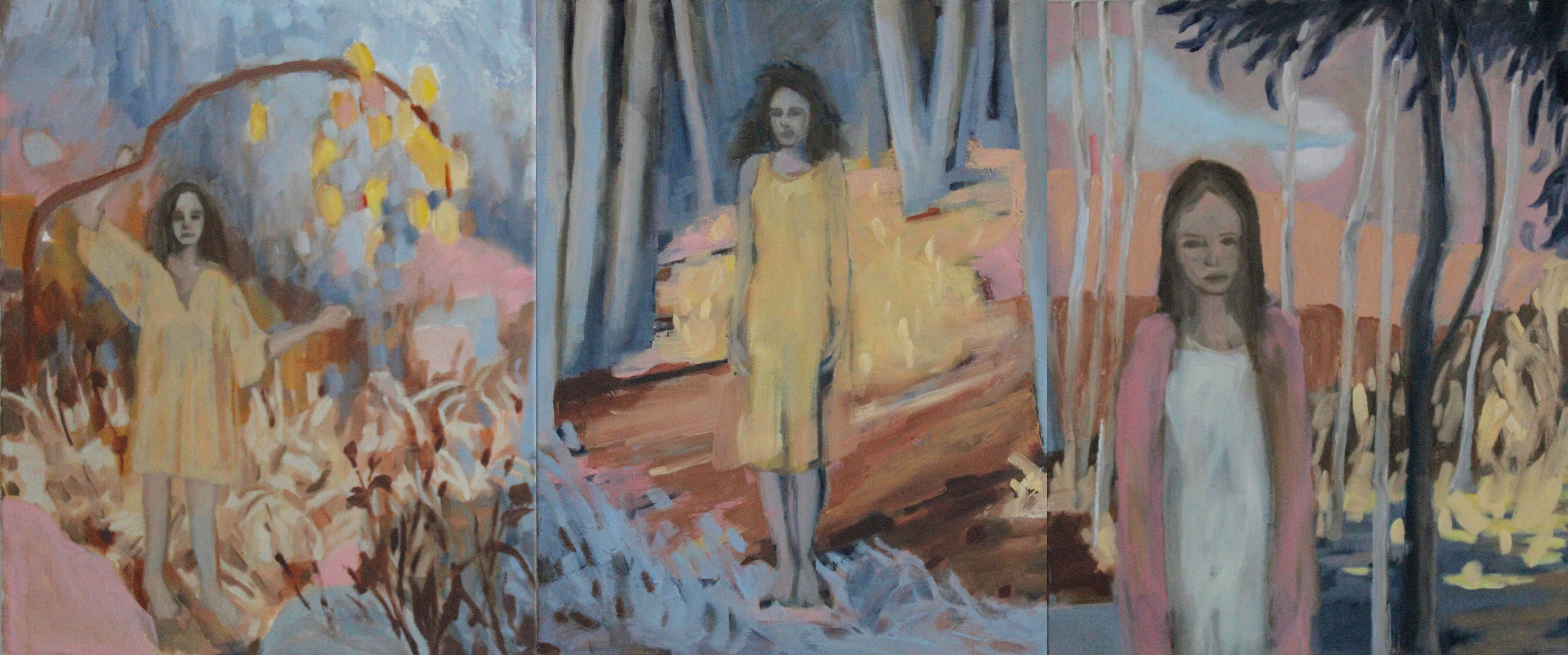 Patrice Wills_Before Too Long_tryptich_oil on linen _125cm x 55cm
