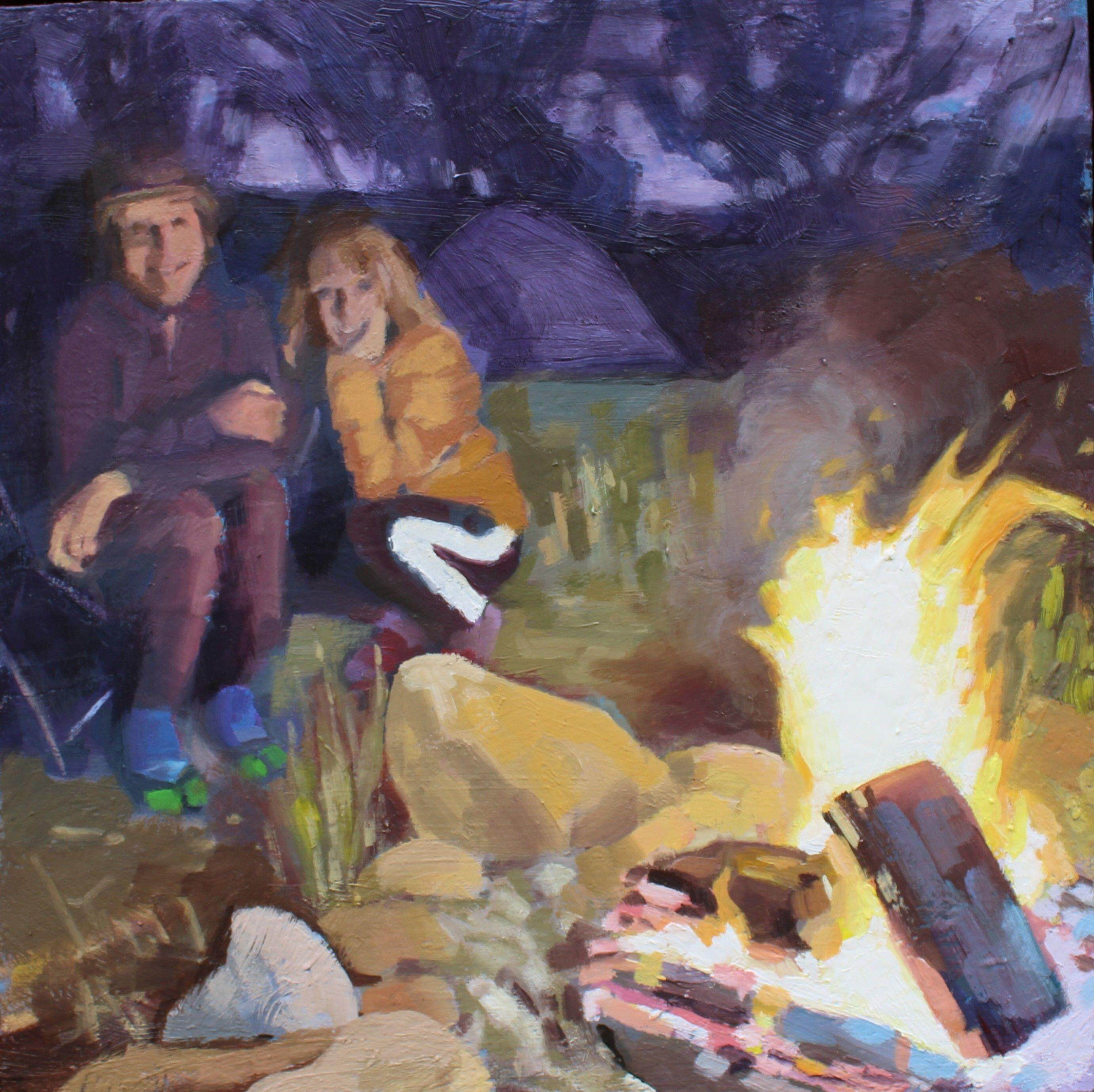 Patrice Wills_Camp Friends_oil on canvas_23 x 23cm_framed