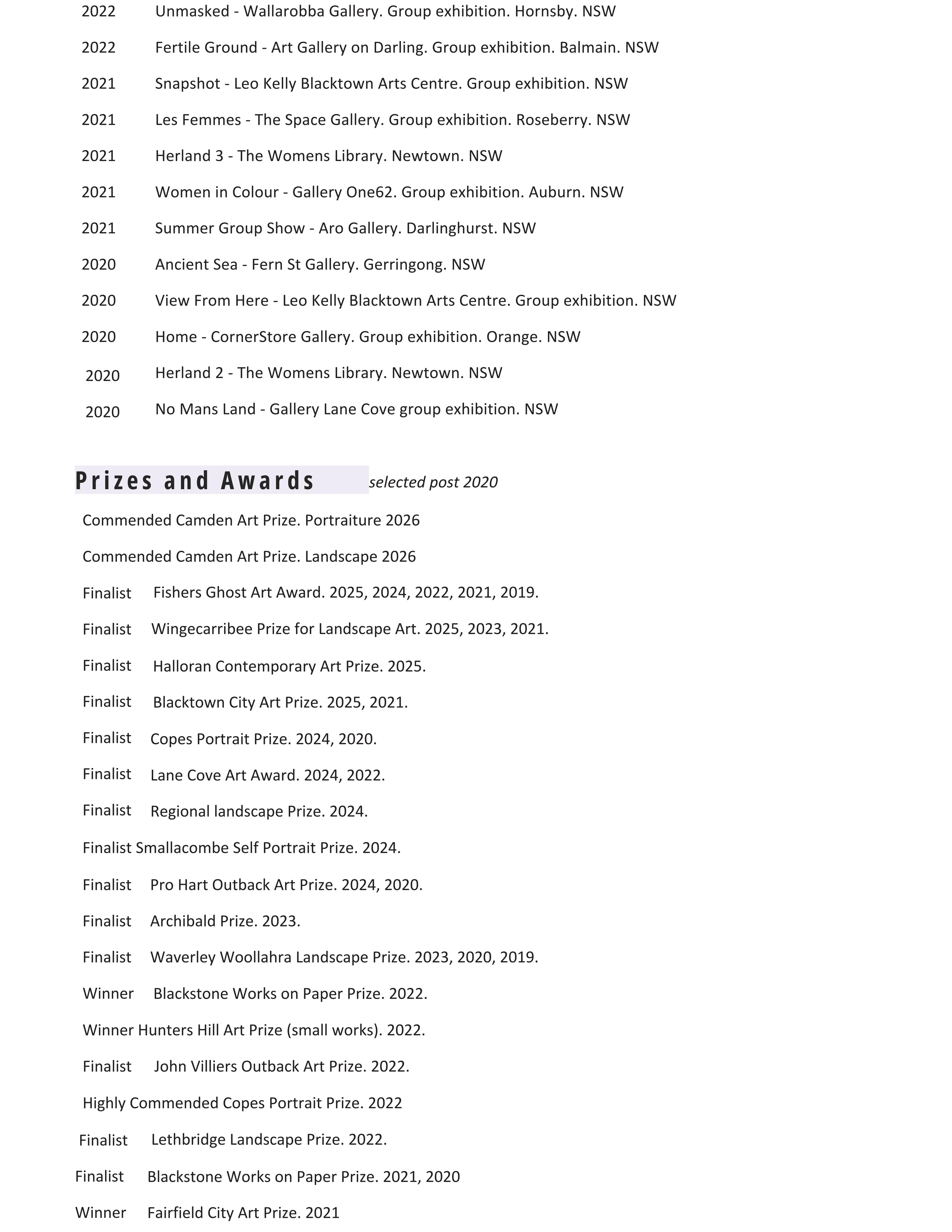 Artist Bio and CV page 2